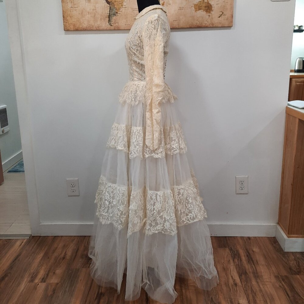 Vtg 40s handmade wedding dress - Picture 3 of 15
